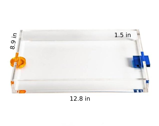 rectangle acrylic orange and green handle serving tray
