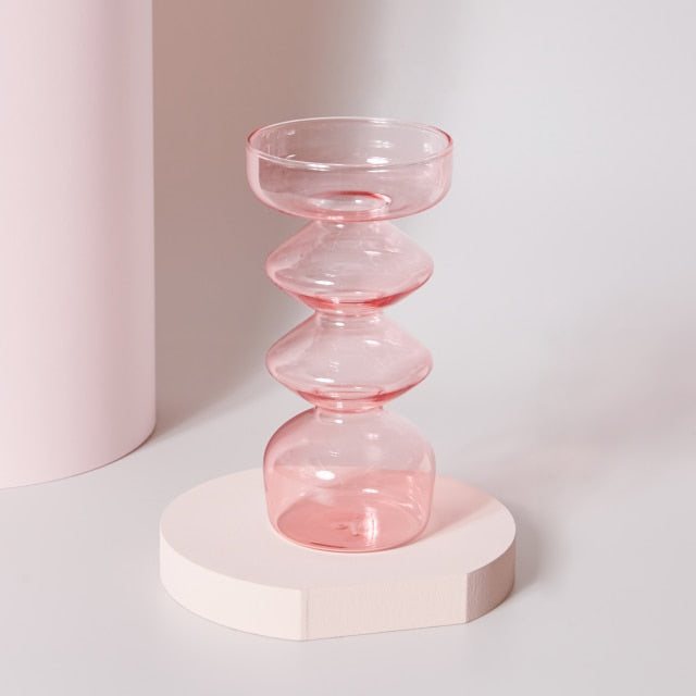 round spiral borosilicate glass pink candle holder