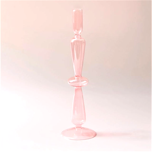 round spiral borosilicate glass pink candle holder