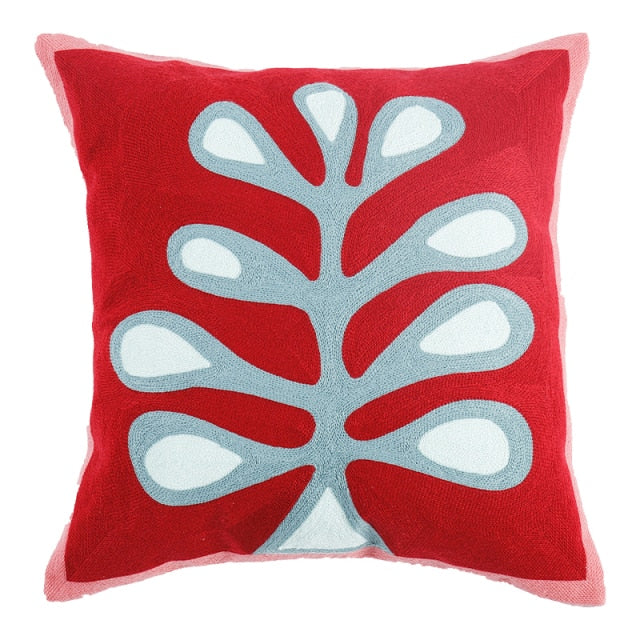Square red leave Floral Pillow
