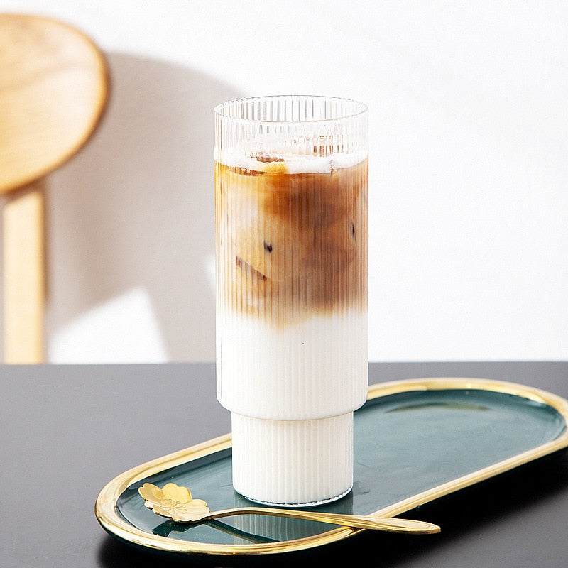 Round Transparent Ridged Latte Glass 