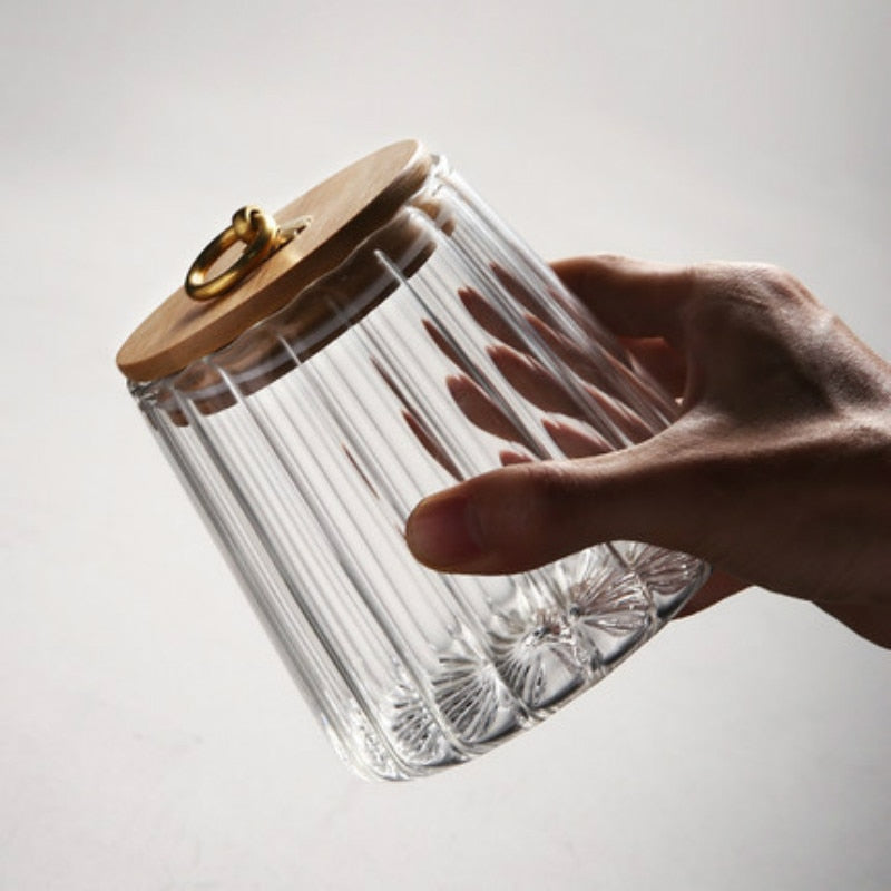 Cone Transparent Glass Bamboo Container