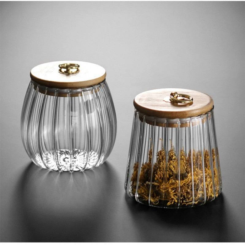 Round Cone Transparent Glass Bamboo Container