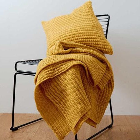 Acrylic Single Color Throw Blanket Knitted Design Mustard Yellow