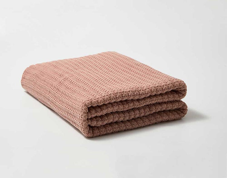 Acrylic Single Color Throw Blanket Knitted Design Pink