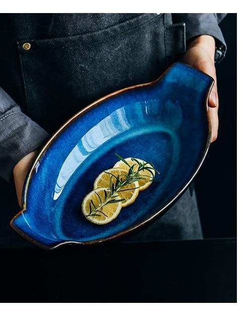 Blue Oval Boat Shaped Deep Dishes