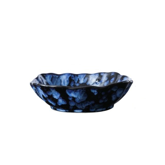 Round Indigo Blue Porcelain Salad Bowl