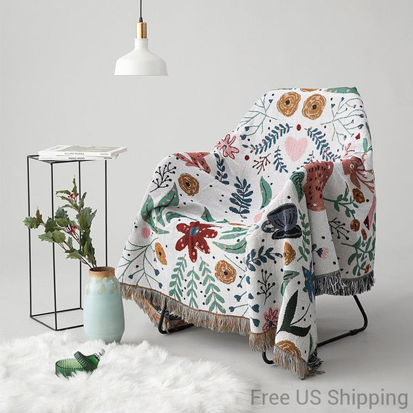 Large Rectangle Floral Fringed Throw Blanket