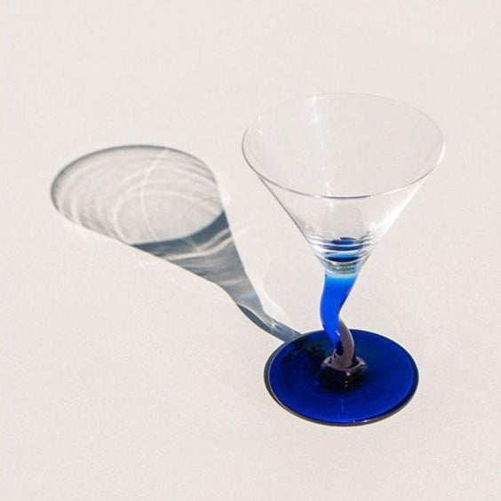 cone clear glass twisted blue handle cocktail glass