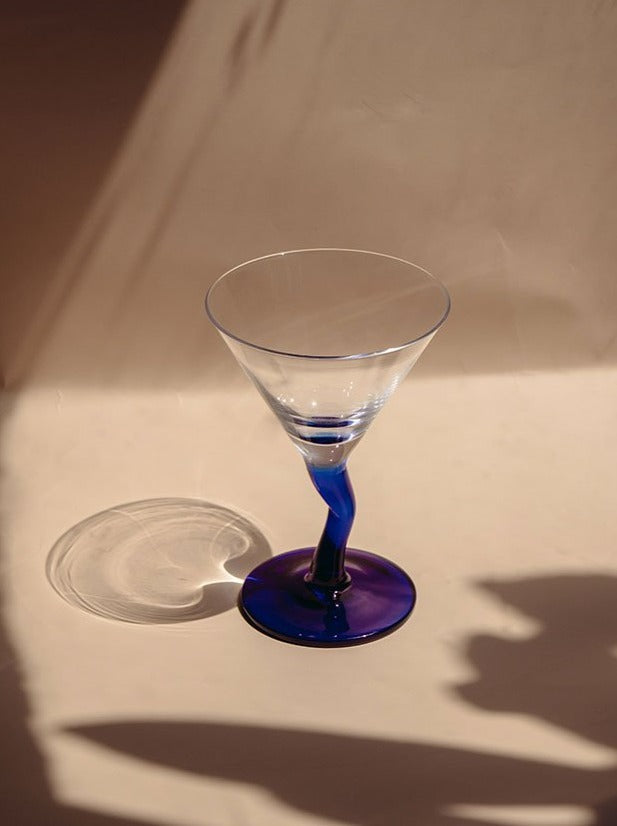 cone clear glass twisted blue handle cocktail glass