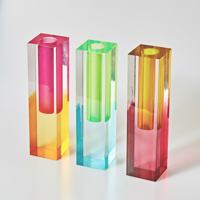 rectangle acrylic rainbow tinted tabletop vase