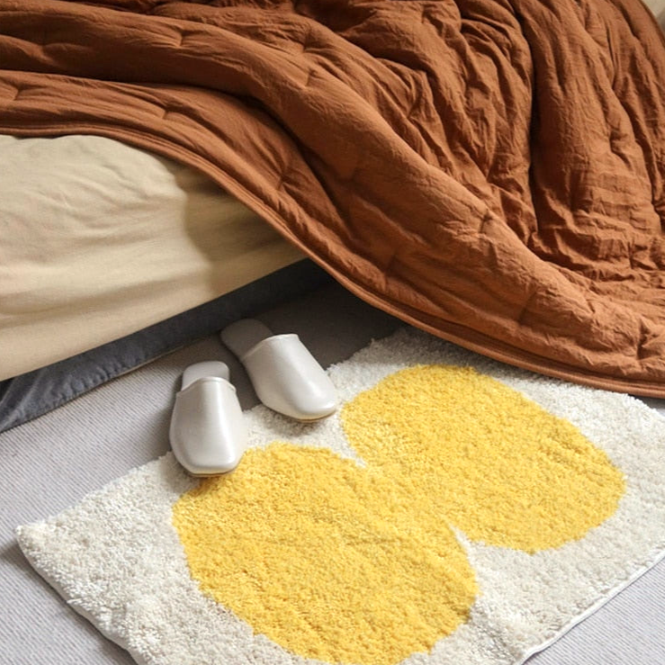 rectangle soft fluffy polyester fabric yellow white anti-slip mat