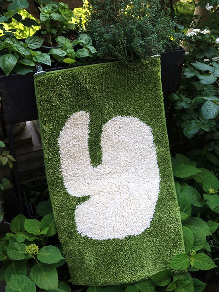rectangle soft fluffy polyester fabric green white anti-slip mat
