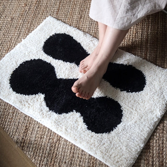 rectangle soft fluffy polyester fabric black white anti-slip mat