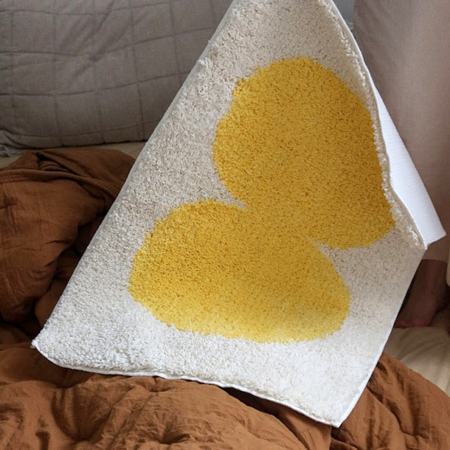 rectangle soft fluffy polyester fabric yellow white anti-slip mat