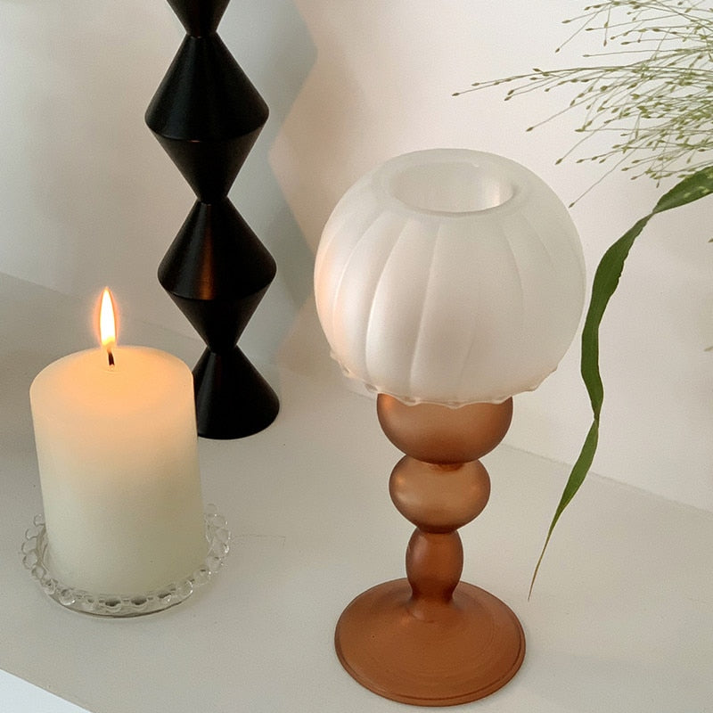 textured sphere holder with abstract body brown and white candle holder