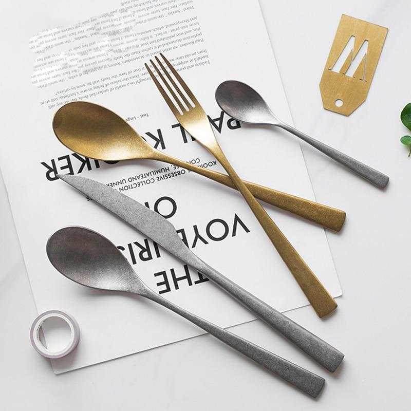 stainless steel gold silver flatware set