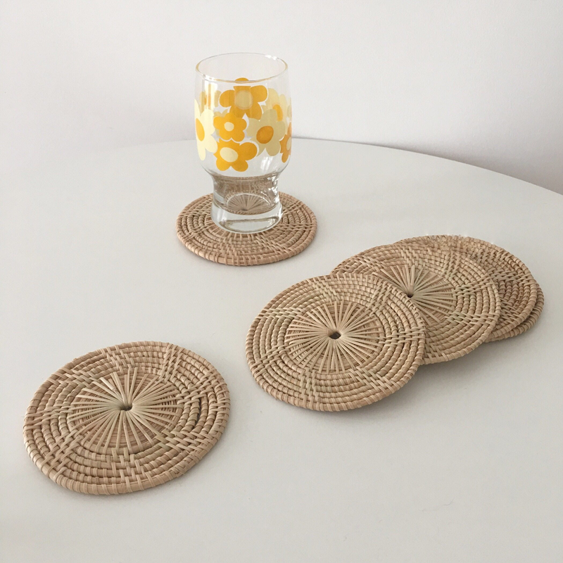 round handwoven beige placemat