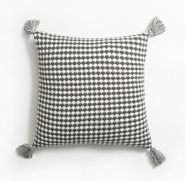 Handmade Embroidered Knit Cushion Cover Grey