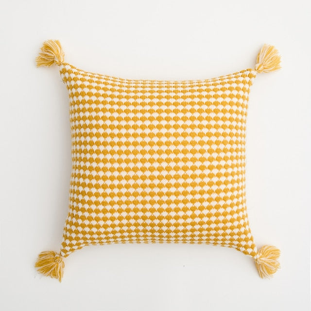 Handmade Embroidered Knit Cushion Cover Yellow