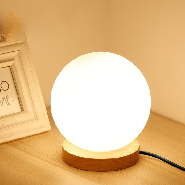Round Glass Round Base Wooden Table Lamp