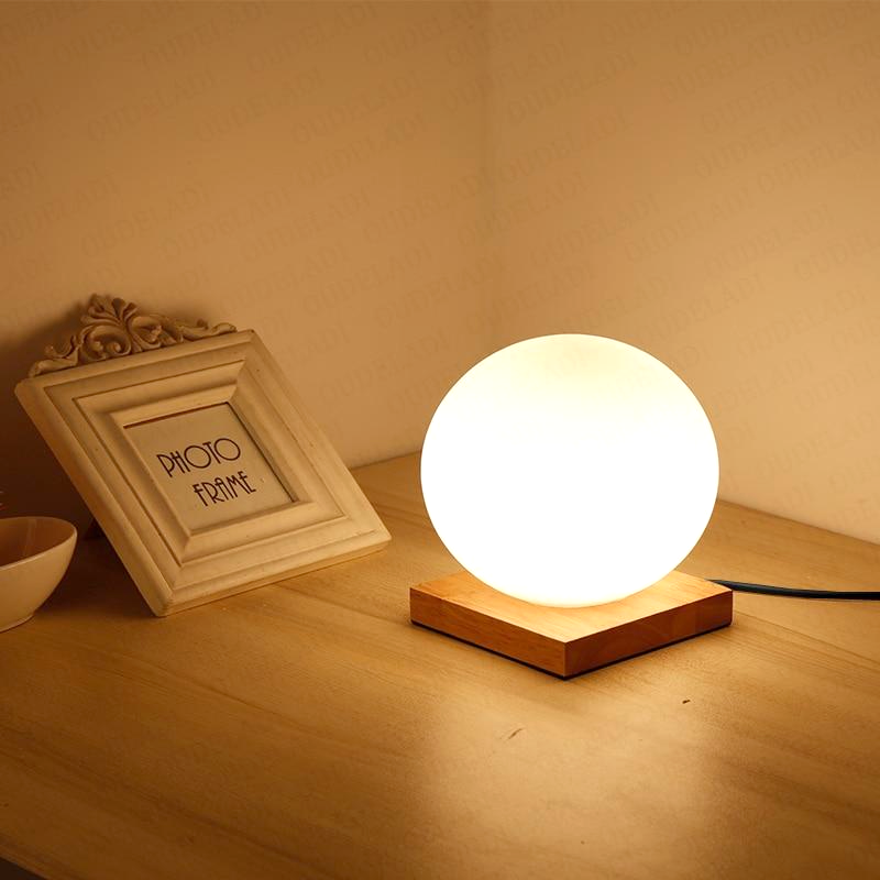 Round Glass Square Base Wooden Table Lamp