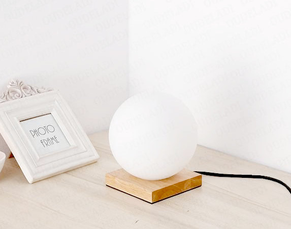 Round Glass Square Base Wooden Table Lamp