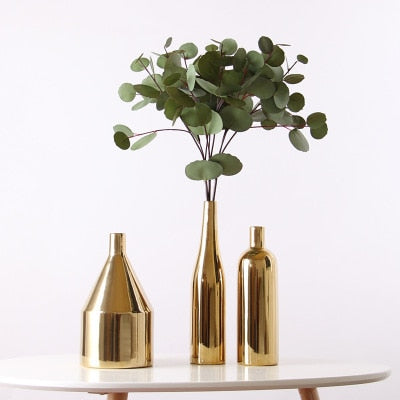 Slim Round Stout Gold Plated Ceramic Vase