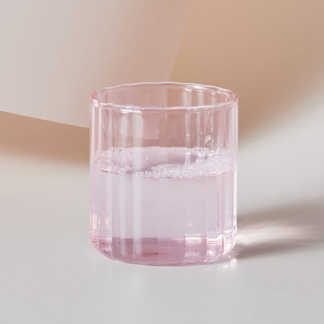 round textured stripe pink glass cup