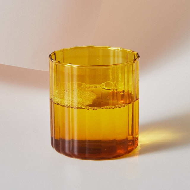 round textured stripe yellow glass cup