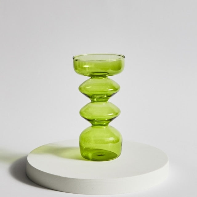 Green Grass Glass Candle Holders