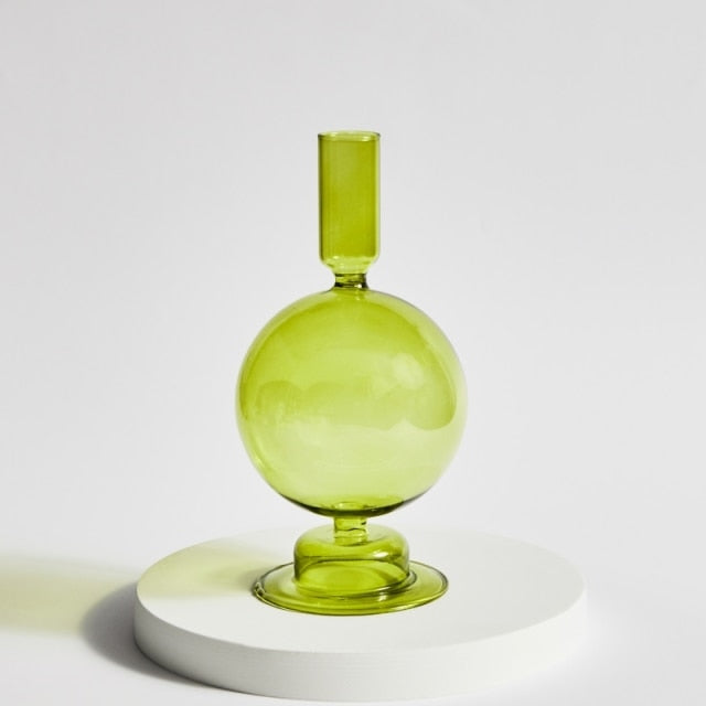 Green Grass Glass Candle Holders