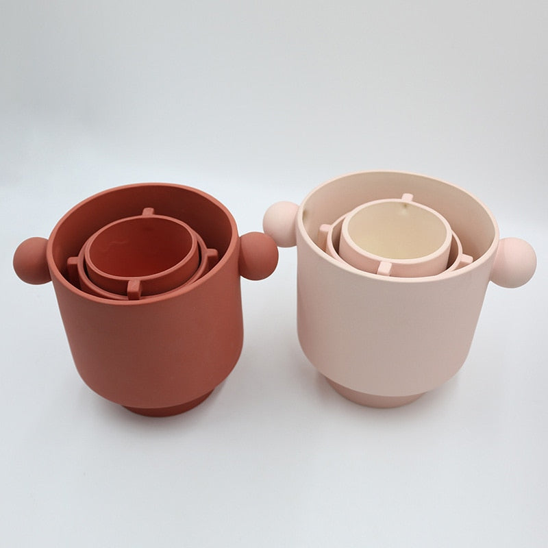 round ceramic pale pink mud brown vase