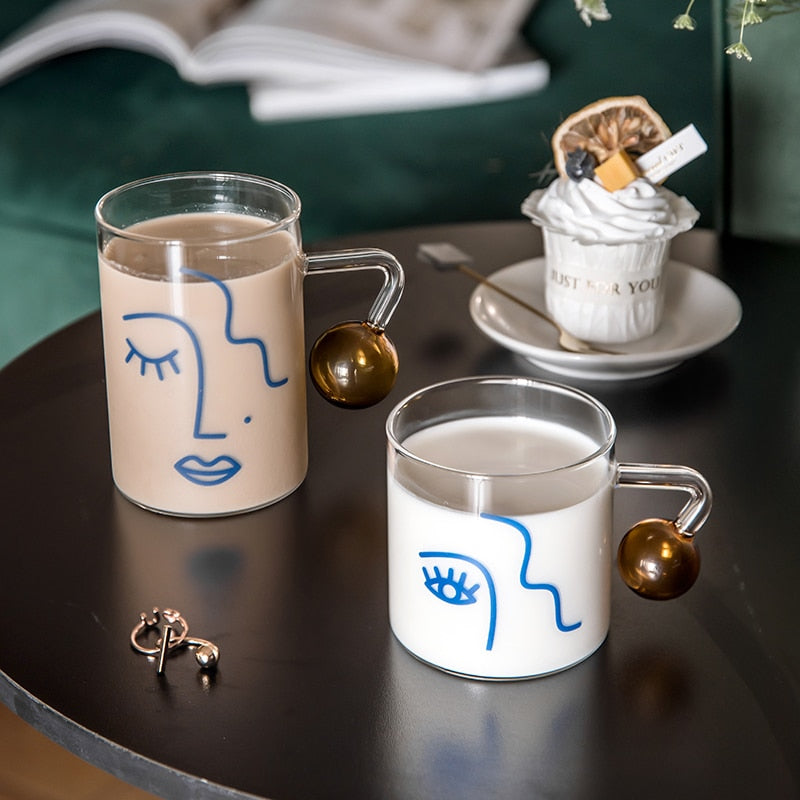 Round Transparent Glass Face Silhouette Breakfast Mug