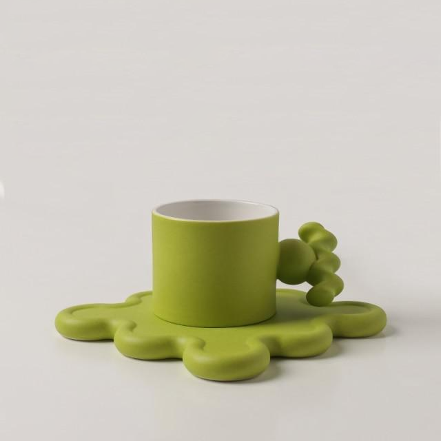 Handmade Easy Grip Ceramic Cup and Saucer Green
