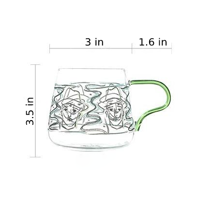 rounded clear glass van gogh-design mug with orange green handle