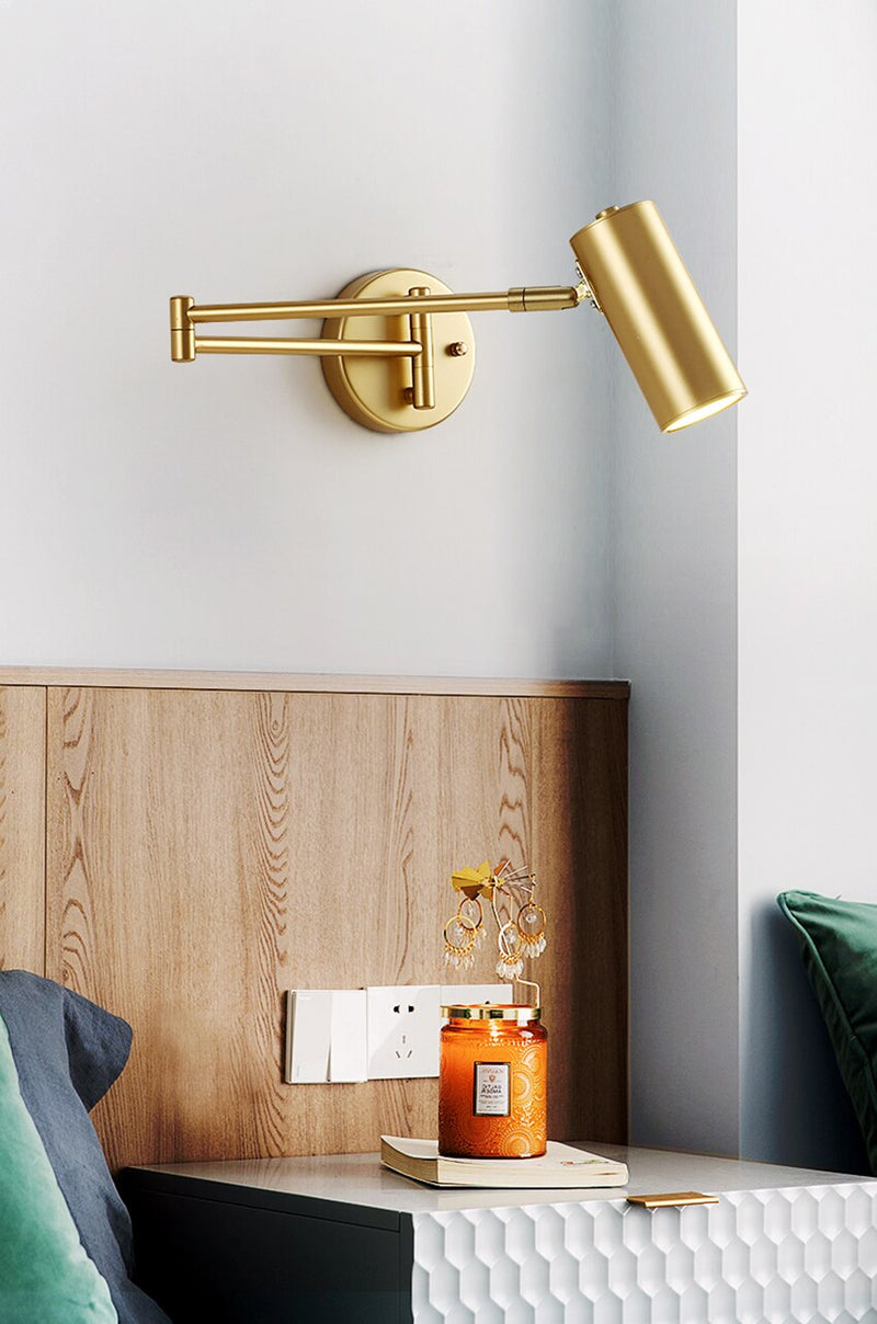 Gold Long Arm Cylinder Wall Mounted Sconce Light Fixture