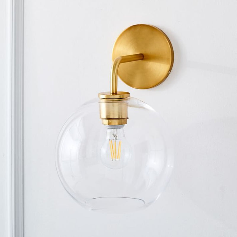 round iron clear glass gold wall sconce