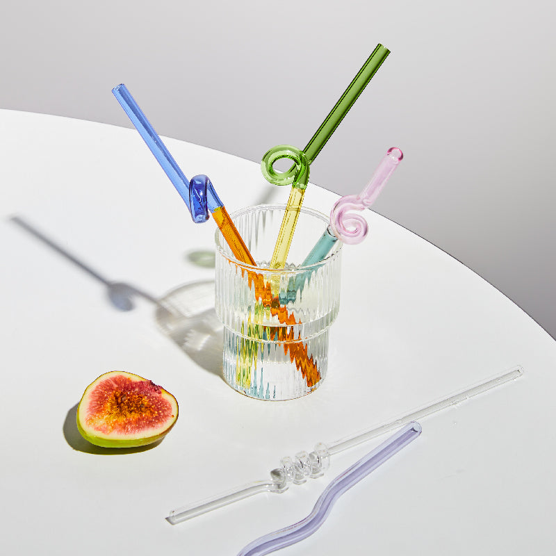 Color Glass Straws Twist Reusable Straws Heat Resistant Glass Straw  Drinking Milk Tea Long Stem Glass