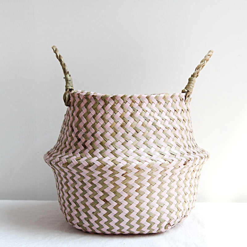 Wicker Bamboo Pink Brown Basket