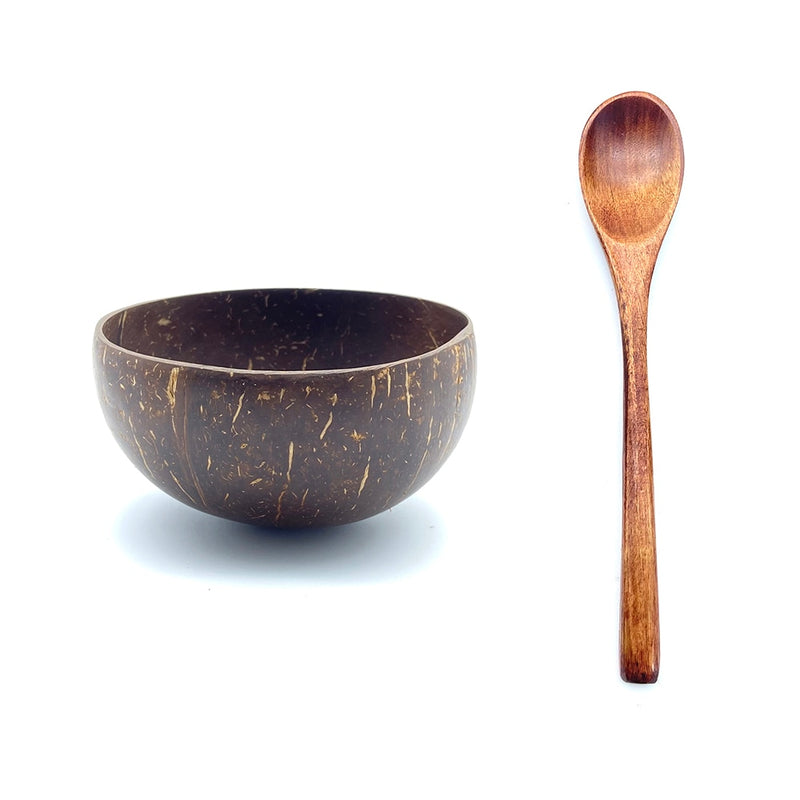 Round Brown Coconut Bowl Spoon Set