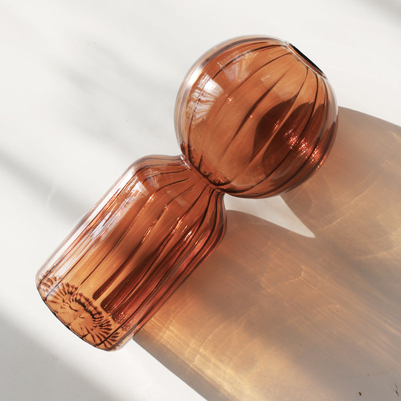 Minimalist European Glass Geometric Vase Burnt Red