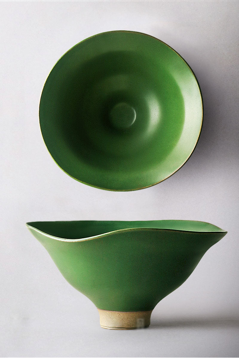 Round Green Petal Petal Edge Design Japanes Soup Bowl
