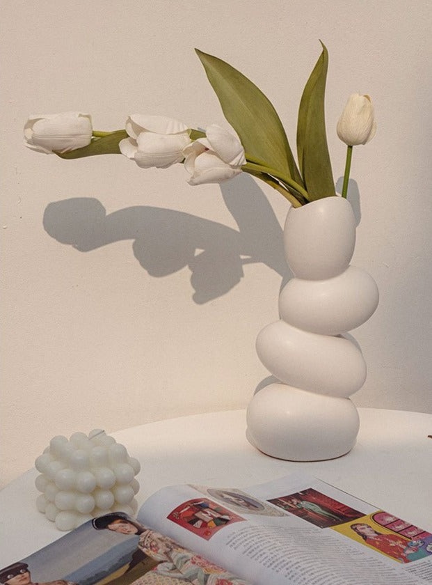 round egg shape white ceramic vase