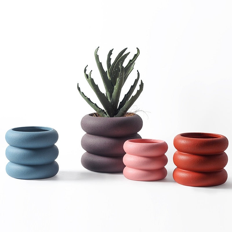 Multicolor Round Rolls Ceramic Plant Pot