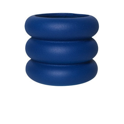 Dark Blue Round Rolls Ceramic Plant Pot