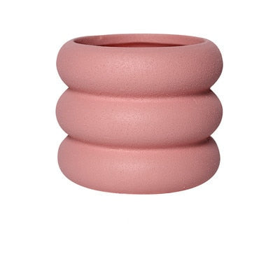Pink Round Rolls Ceramic Plant Pot