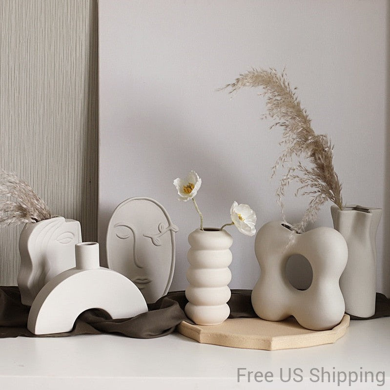Ceramic Ivory Fancy-Abstract Shaped Vase