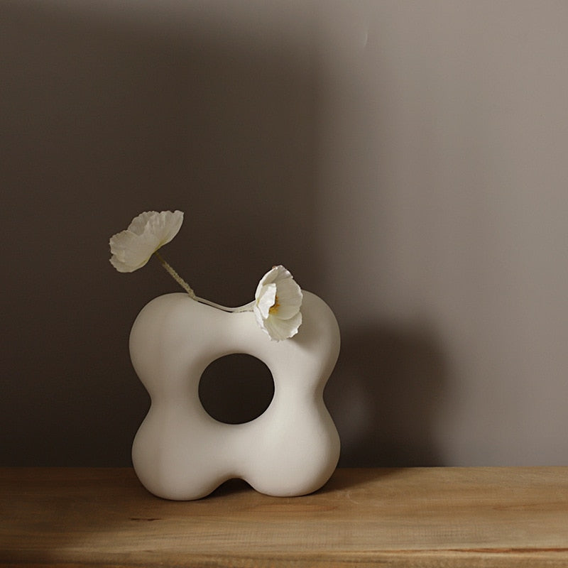 Ceramic Ivory Fancy-Abstract Shaped Vase Flower
