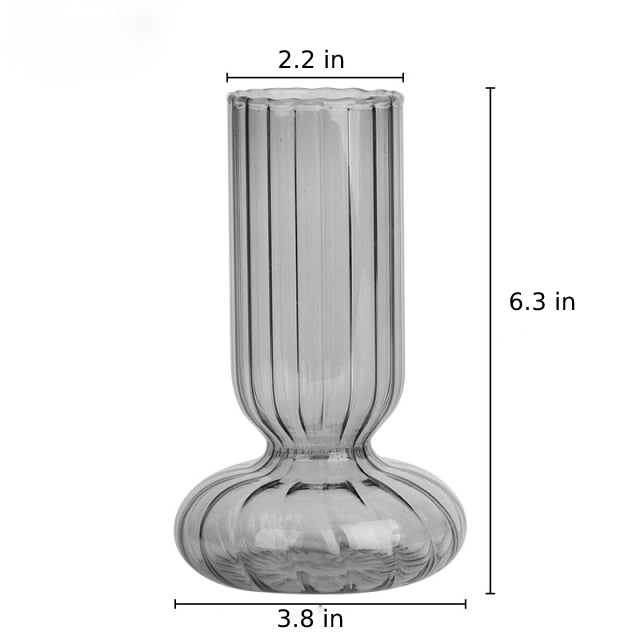 Minimalist European Glass Geometric Vase Grey Round Bottom